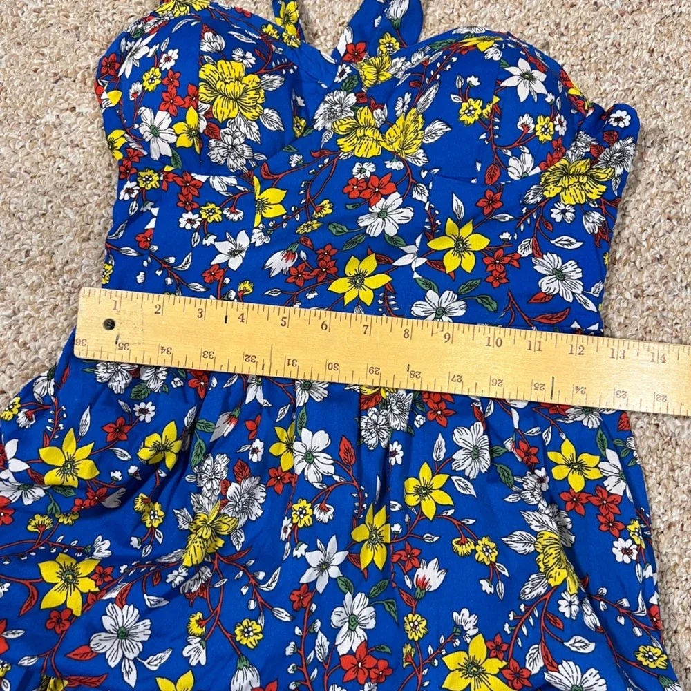 NWT B.O.G. Collective Blue Floral Bustier Mini Dress Tie Strap Smocked Back S
